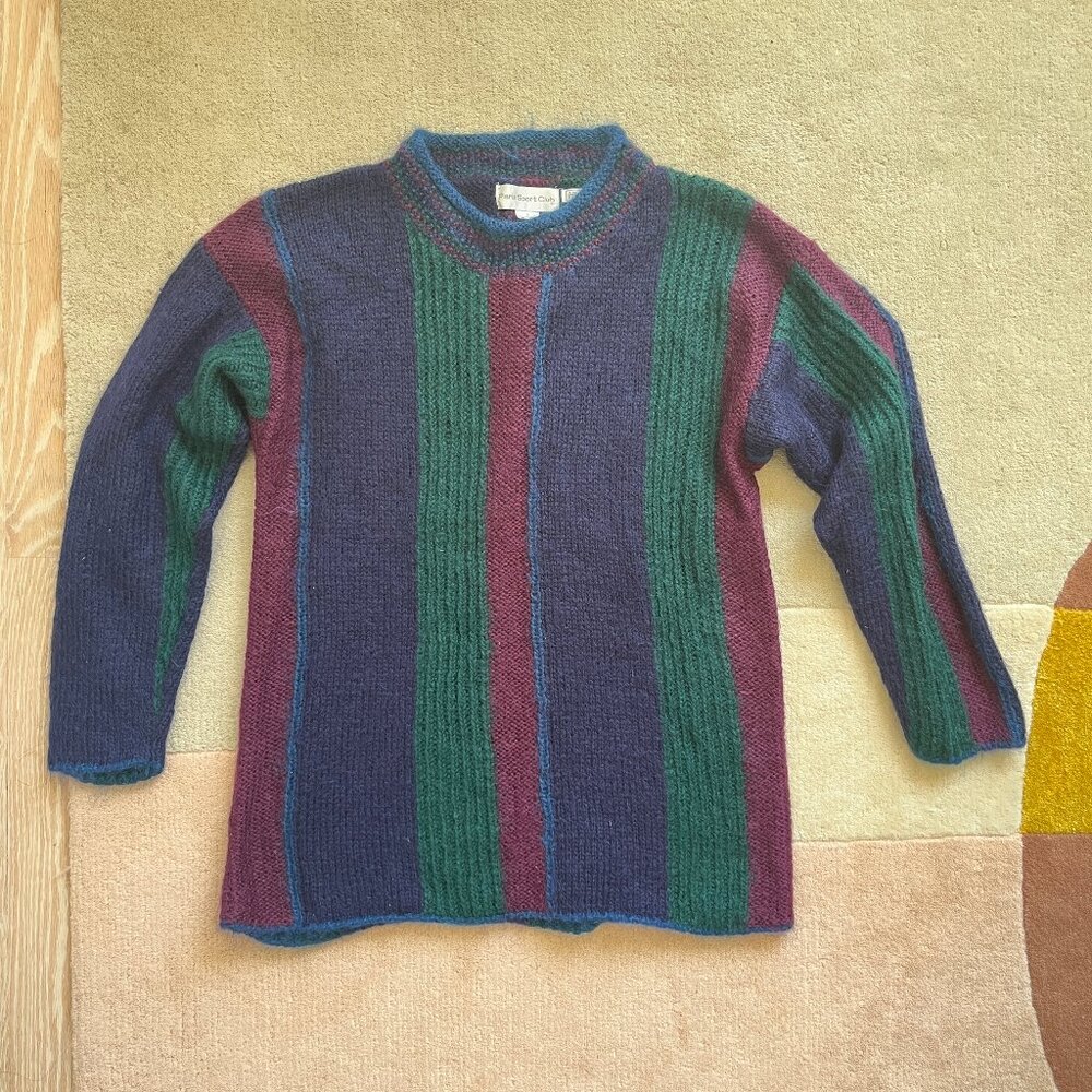 Vintage 1980s Mohair Blend Intarsia Hand-Knitted Oversized Sweater Size Small